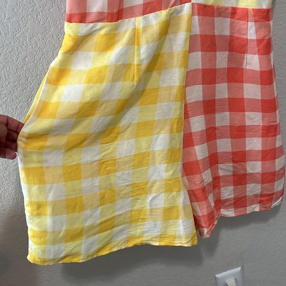 FARM RIO (by Anthropologie) Gingham Colorblock Contrast Romper, Size S - Picture 5 of 13